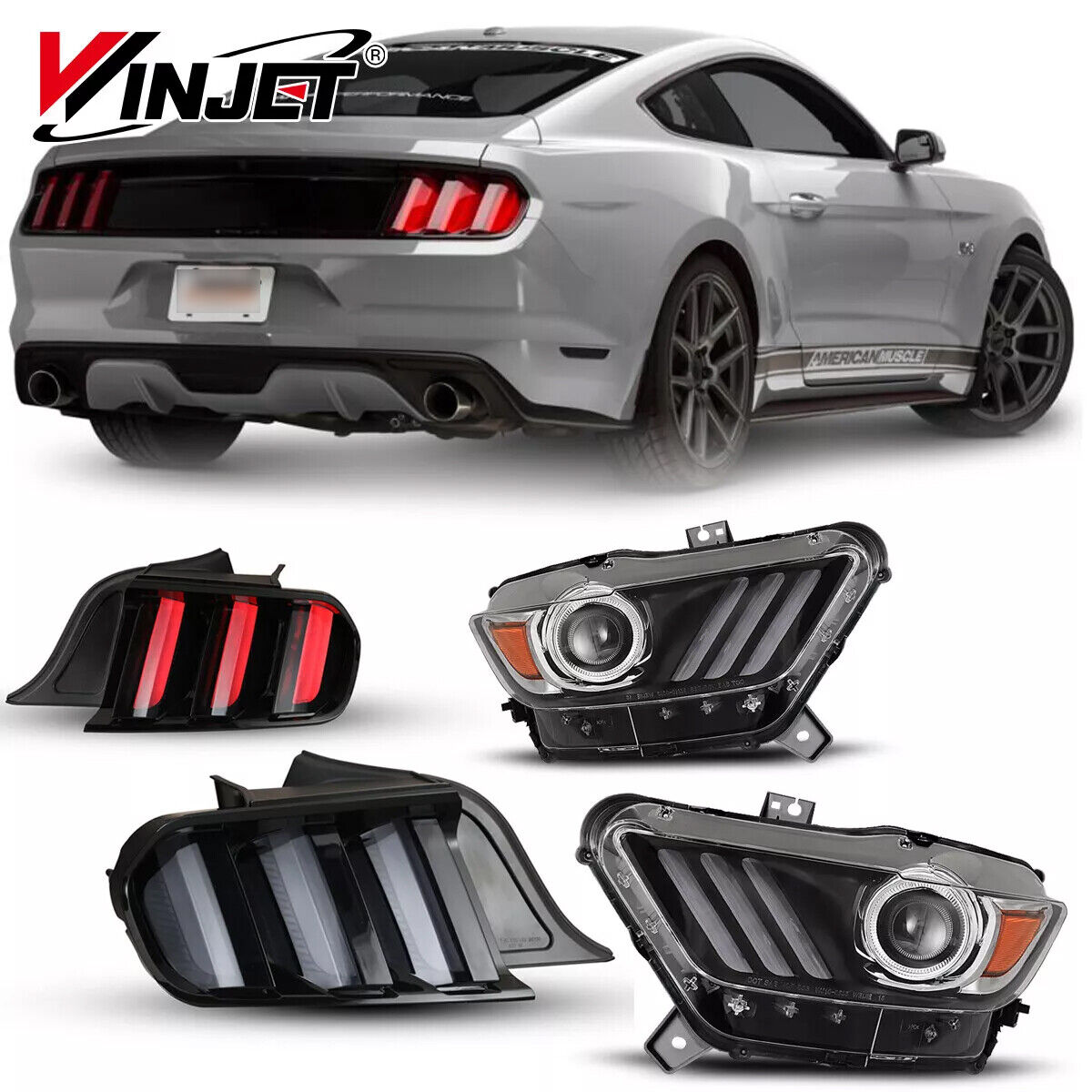 For 2015-2017 Ford Mustang Euro Style LED Sequential Tail Lights+LED Headlights 