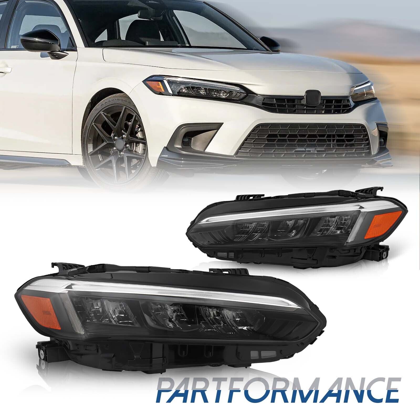 Pair LED Headlight Assembly For 2022 2023 Honda Civic Sedan Left & Right Chrome