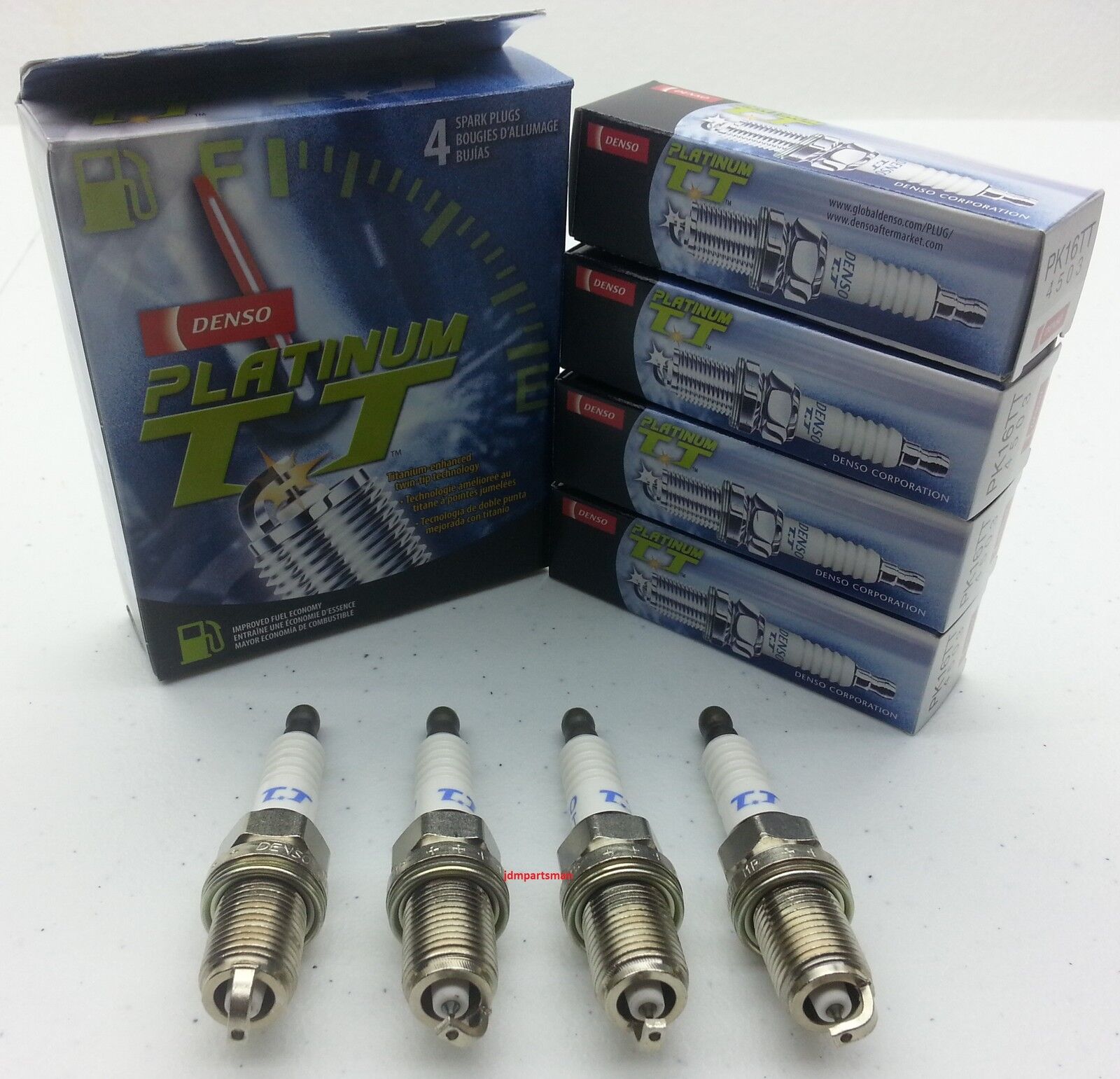 4pc set DENSO Platinum Titanium TT Spark Plug Pre-Gapped more Spark/Power PK16TT