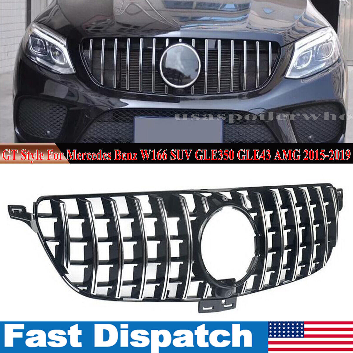 GT Front Grille For Mercedes Benz W166 GLE350 GLE400 GLE43 2016-19 Chrome Black