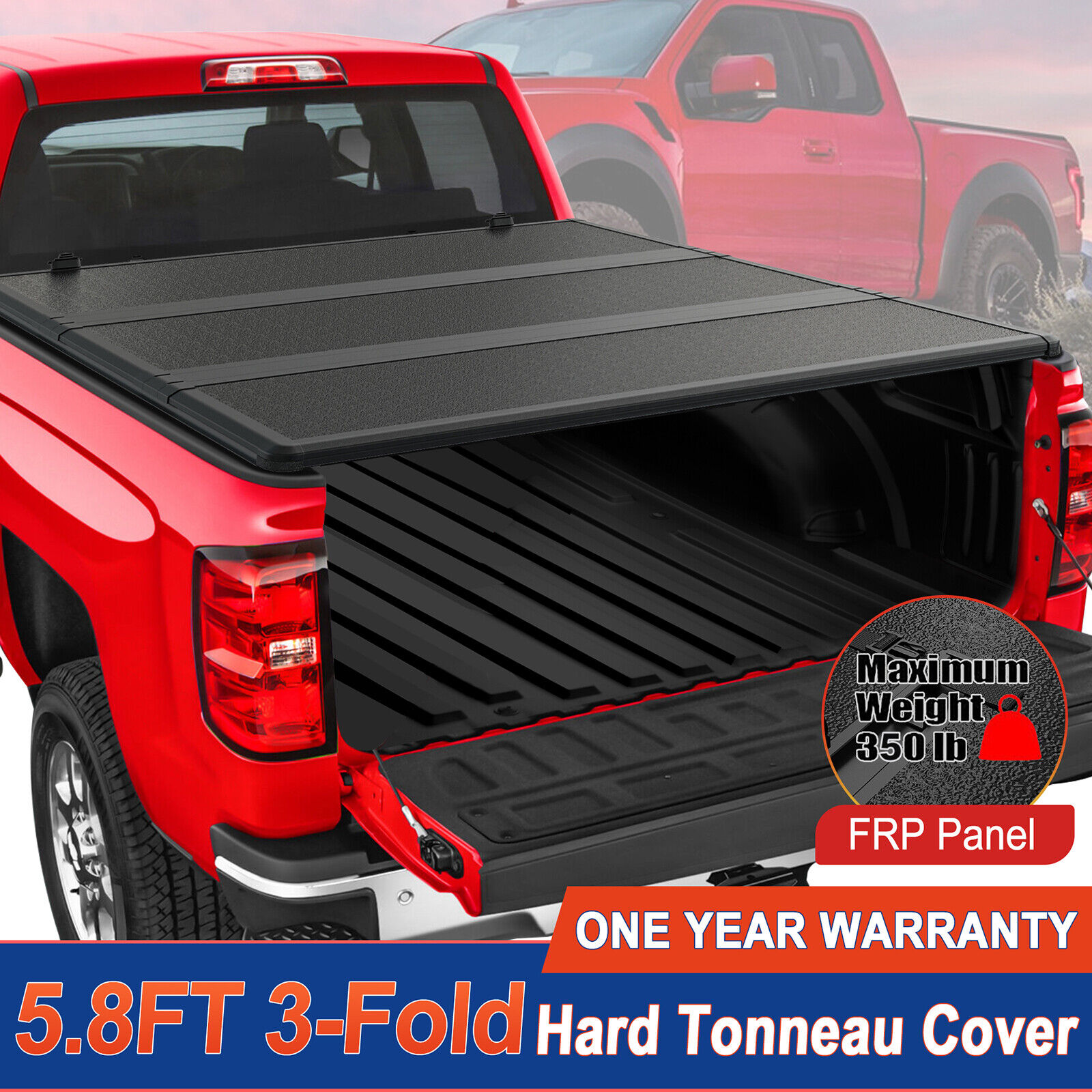 5.7/5.8FT 3-Fold Hard Solid Tonneau Cover For 2016-2024 Nissan Titan Truck Bed