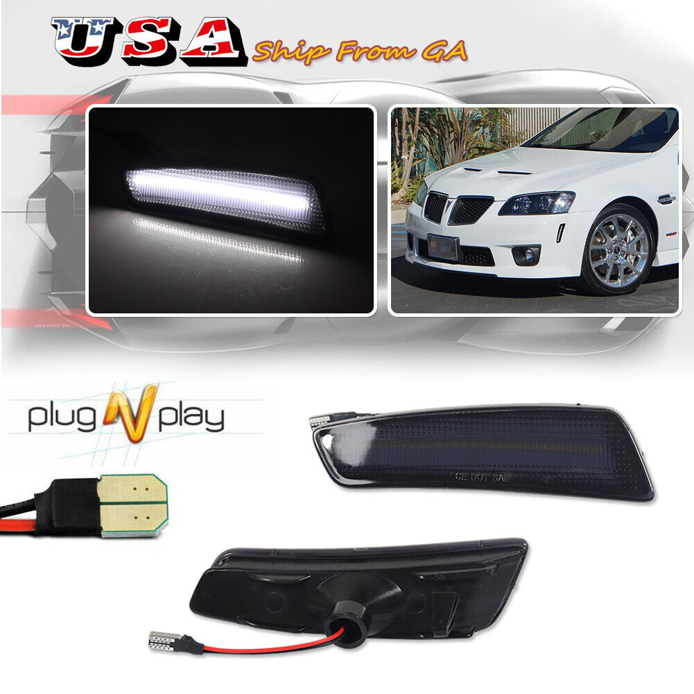 For 2008 2009 Pontiac G8 GT GXP Smoked Front Bumper White LED Side Marker Lights
