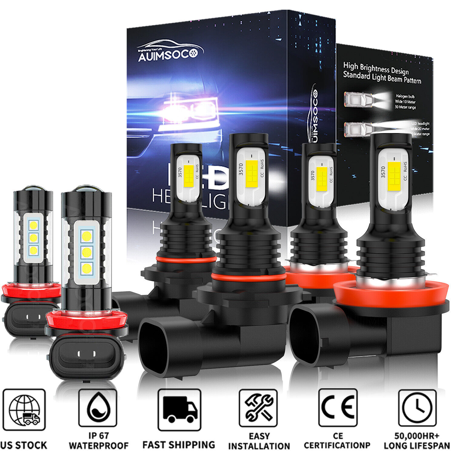 For Honda Accord 2008-2015 6x 9005 H11 H11 LED Headlight Bulbs + Fog Light Kit