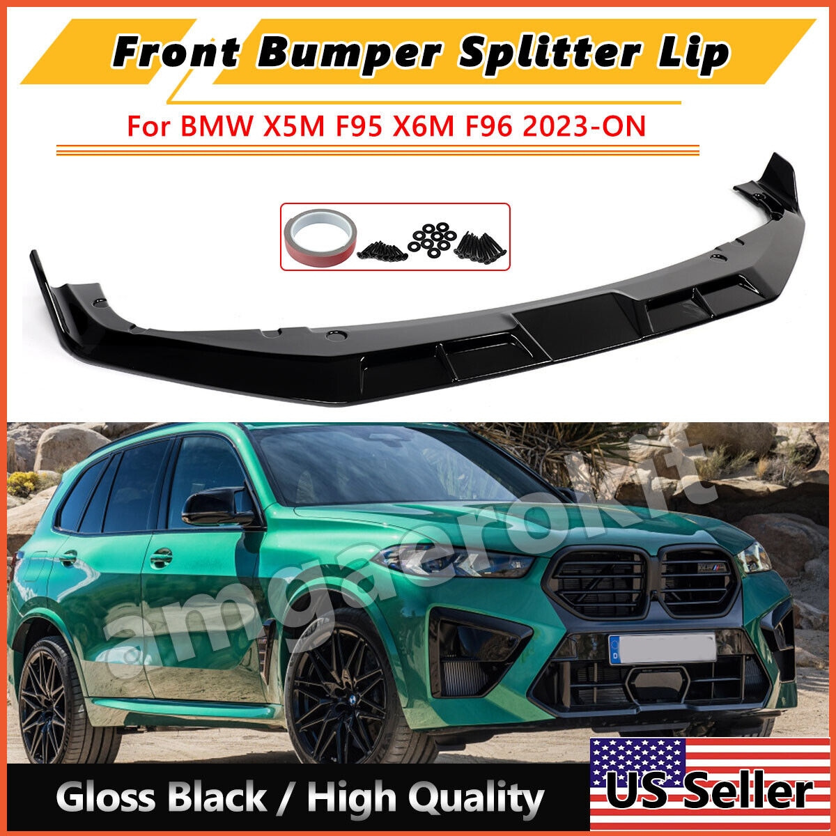 GLOSS BLACK FRONT LIP SPLITTER SPOILER For BMW X5M F95 F96 X6M COMPETITION 2023+