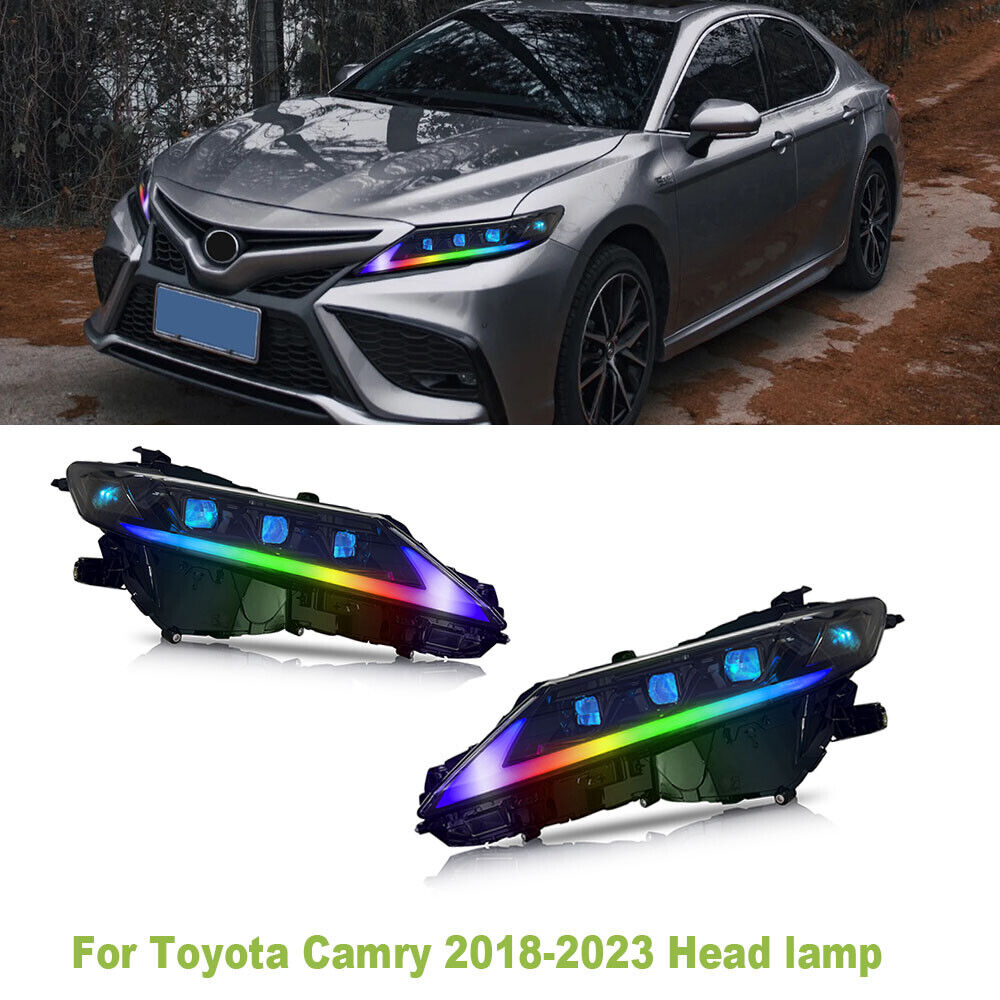 Pair RGB LED Headlight For 2018-2023 Toyota Camry 8th Gen Head Lamp Assembly