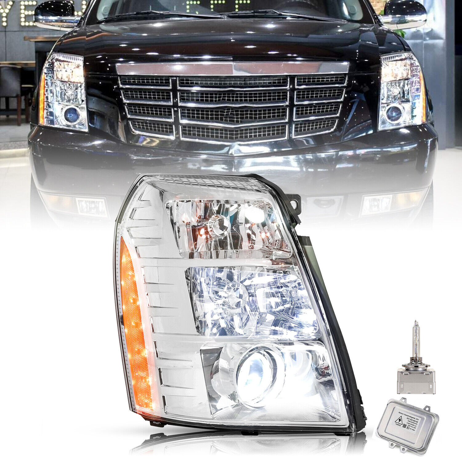 For 2007-2014 Cadillac Escalade Headlight w/Ballast&Bulbs HID Passeger Side RH