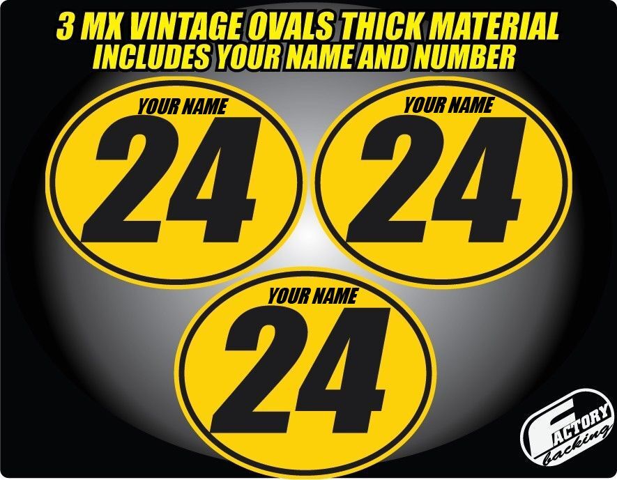 Vintage mx Custom Pre Printed Number plate Background Ovals ANY COLORS