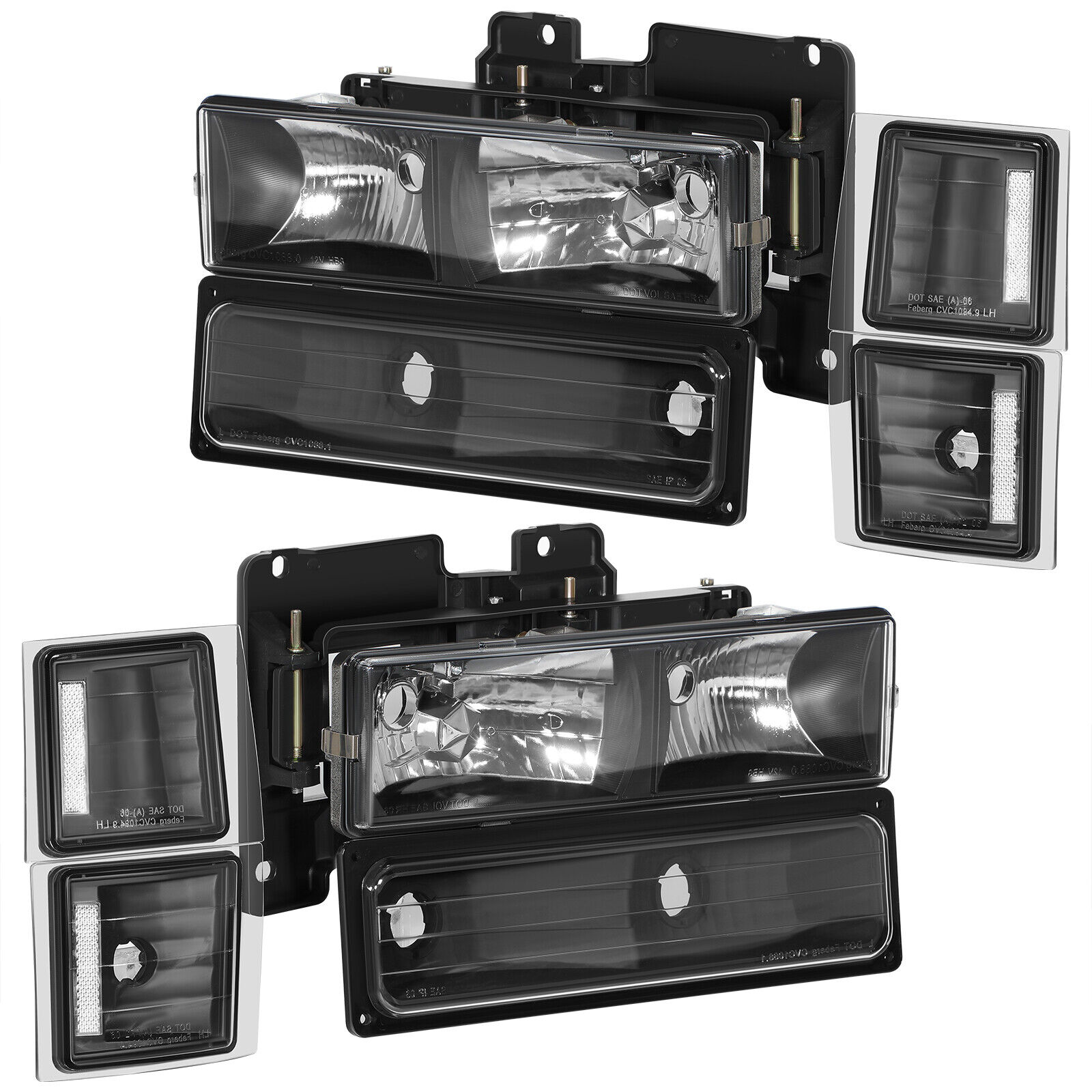 Headlights Assembly Pair Fits 94-98 Chevy C/K C/10 Left + Right Sides Headlamp