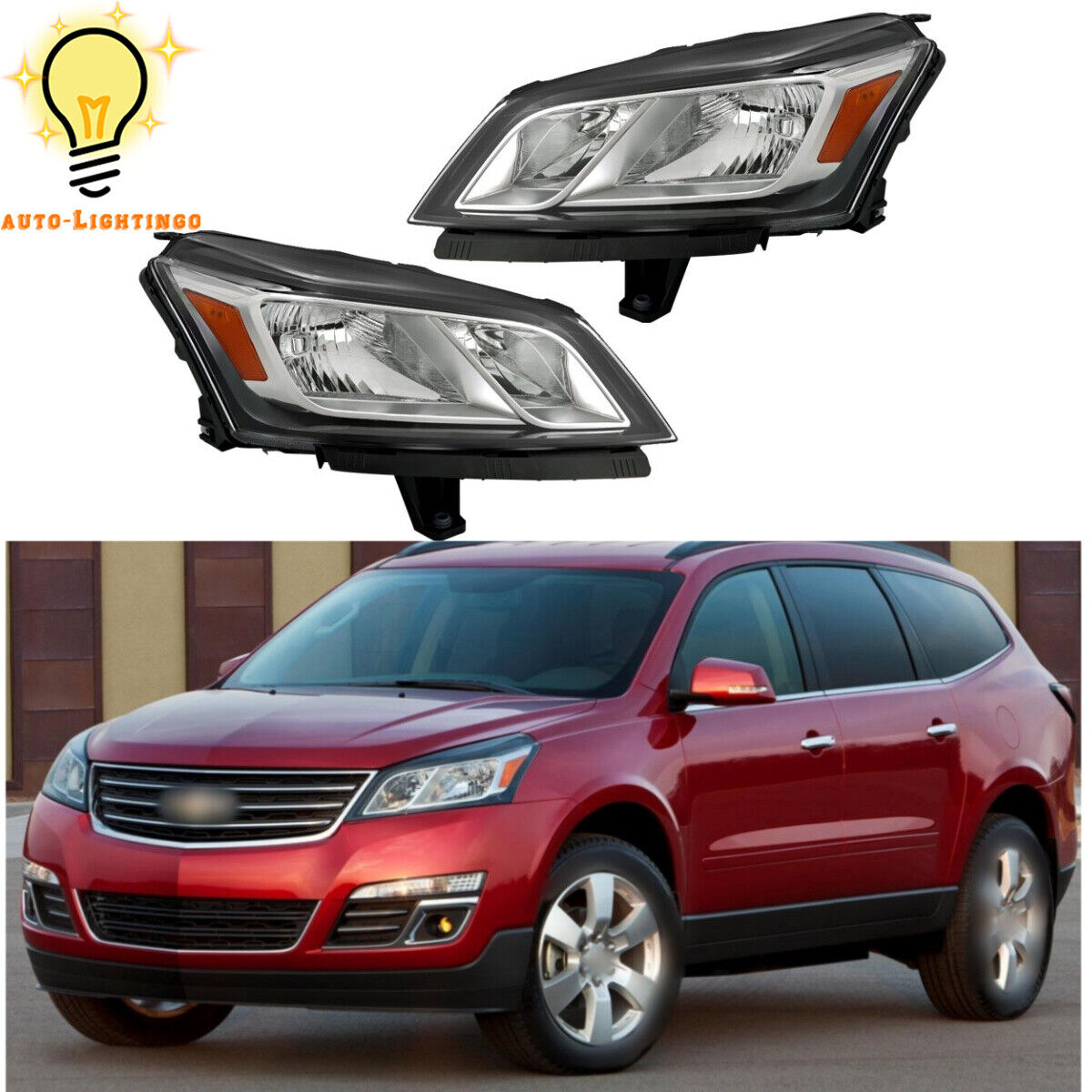 For 2013 2014 15 16 17 Chevy Traverse Halogen Chrome Headlights Left&Right Side