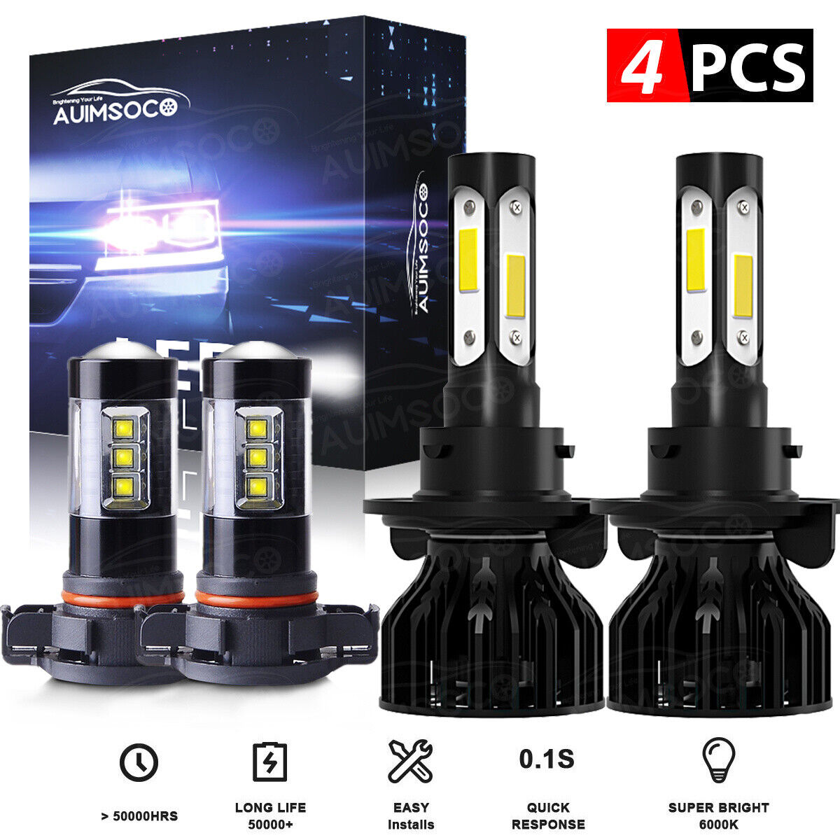 For Jeep Wrangler 2010-2018 LED Headlight Hi/Lo +Fog Light Bulbs Combo Kit 6000K