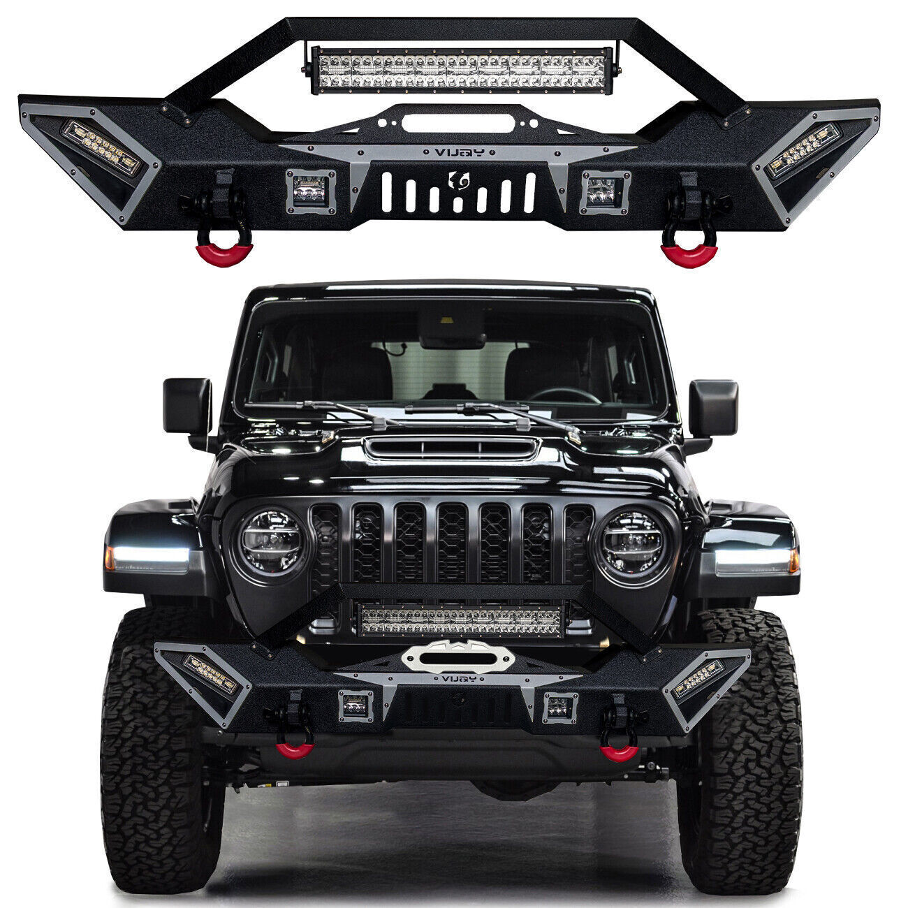 Vijay For 2020-2024 Jeep Gladiator JT Black Front or Rear Bumper w/ LED Lights