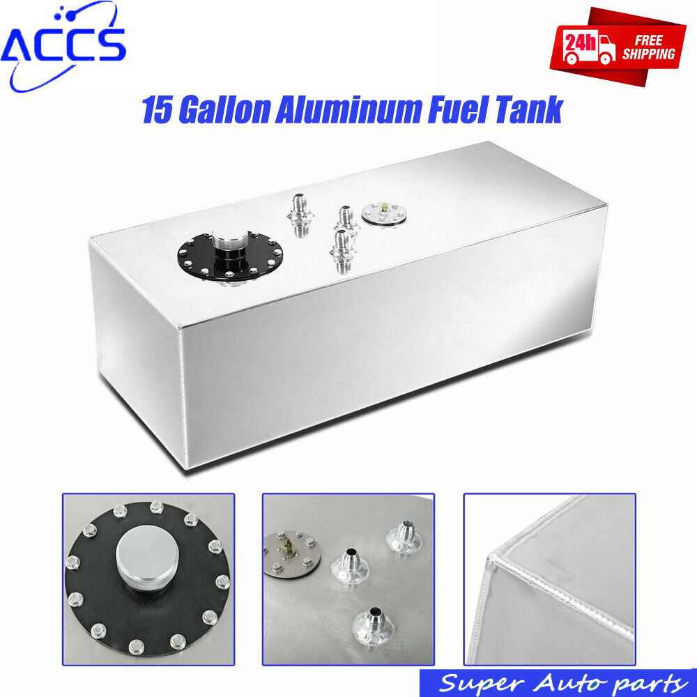 15 Gallon Polished Aluminum Race Fuel Cell Gas Tank With Cap + Level Sender
