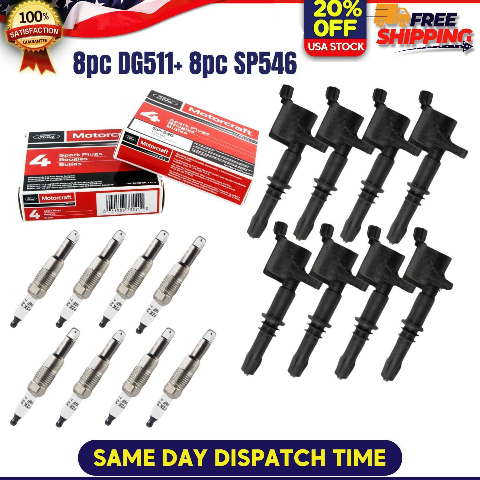 8Pack Ignition Coils and PLATINUM Spark Plugs For Ford F150 5.4L 2004-2010 DG511