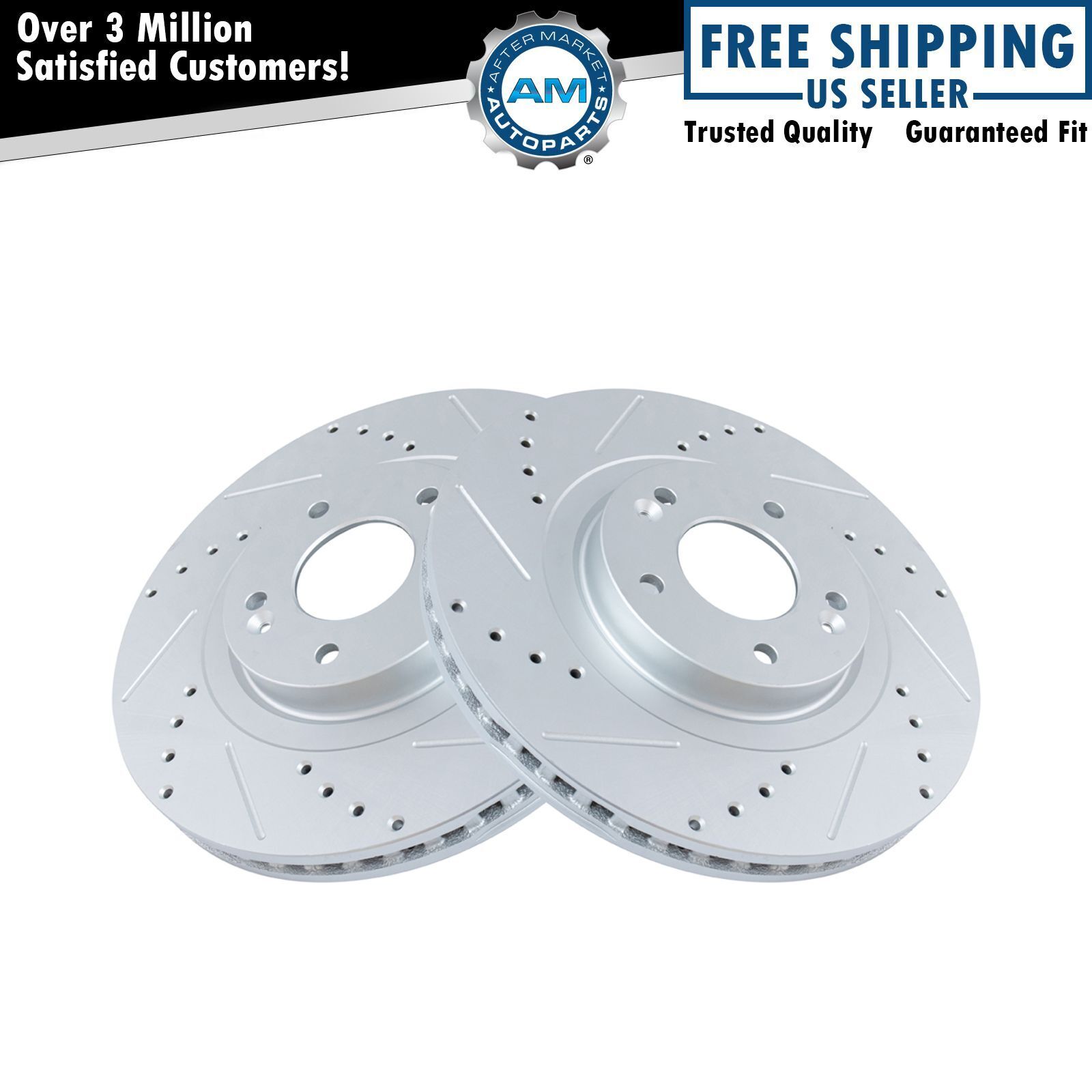 Front Performance Drilled Slotted G-Coated Disc Brake Rotor Pair for Hyundai