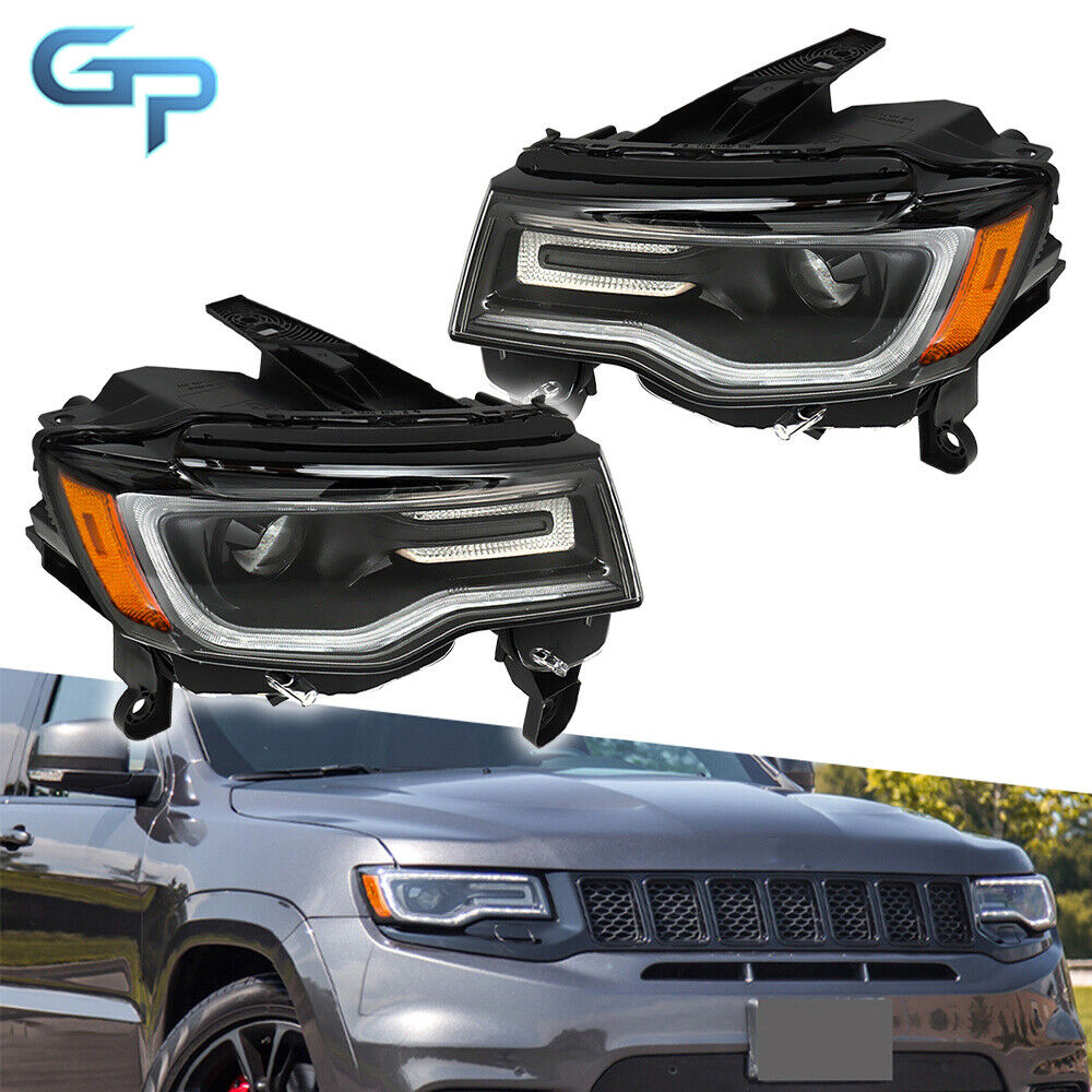 For 2017-2021 Jeep Grand Cherokee Halogen LED Projector Left+Right Headlights