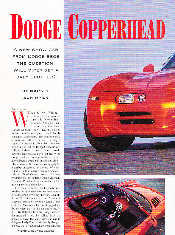 1997 Dodge Copperhead Concept Original Car Review Print Article J510