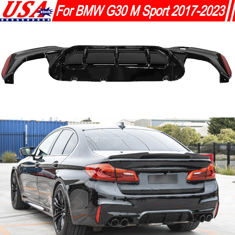 M5 Style Rear Bumper Diffuser Lip Glossy Black Look For BMW G30 M Sport 2017-23