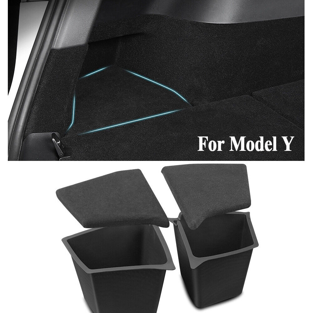 2x Trunk Cargo Side Storage Organizer Bins Pocket Box w/ Cover for Tesla Model Y