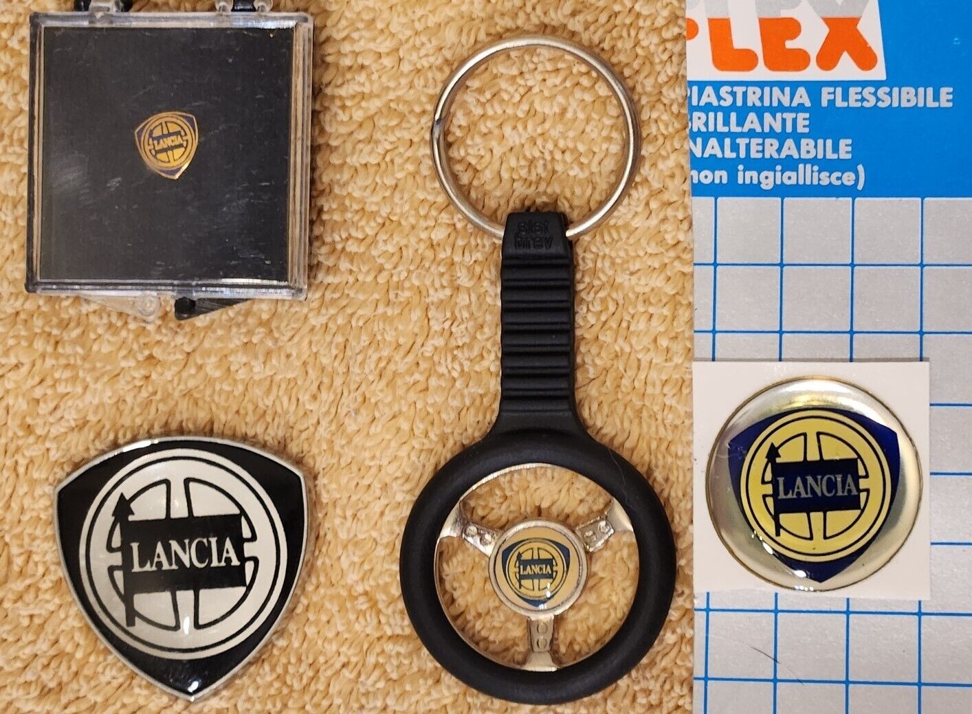 Lancia keyring, pin, two stickers (Beta, Scorpion, Montecarlo)