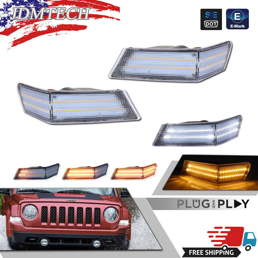 Clear Switchback LED DRL Turn Signal Light Front Pair Set for 07-14 Jeep Patriot