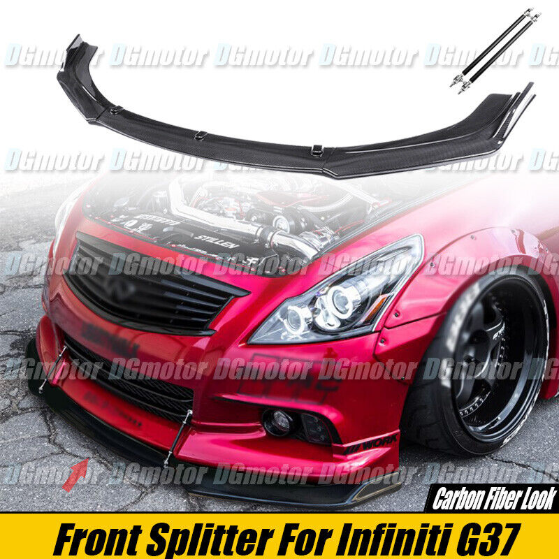For Infiniti G37 Coupe Sedan Front Splitter Bumper Lip Spoiler Carbon Fiber Look