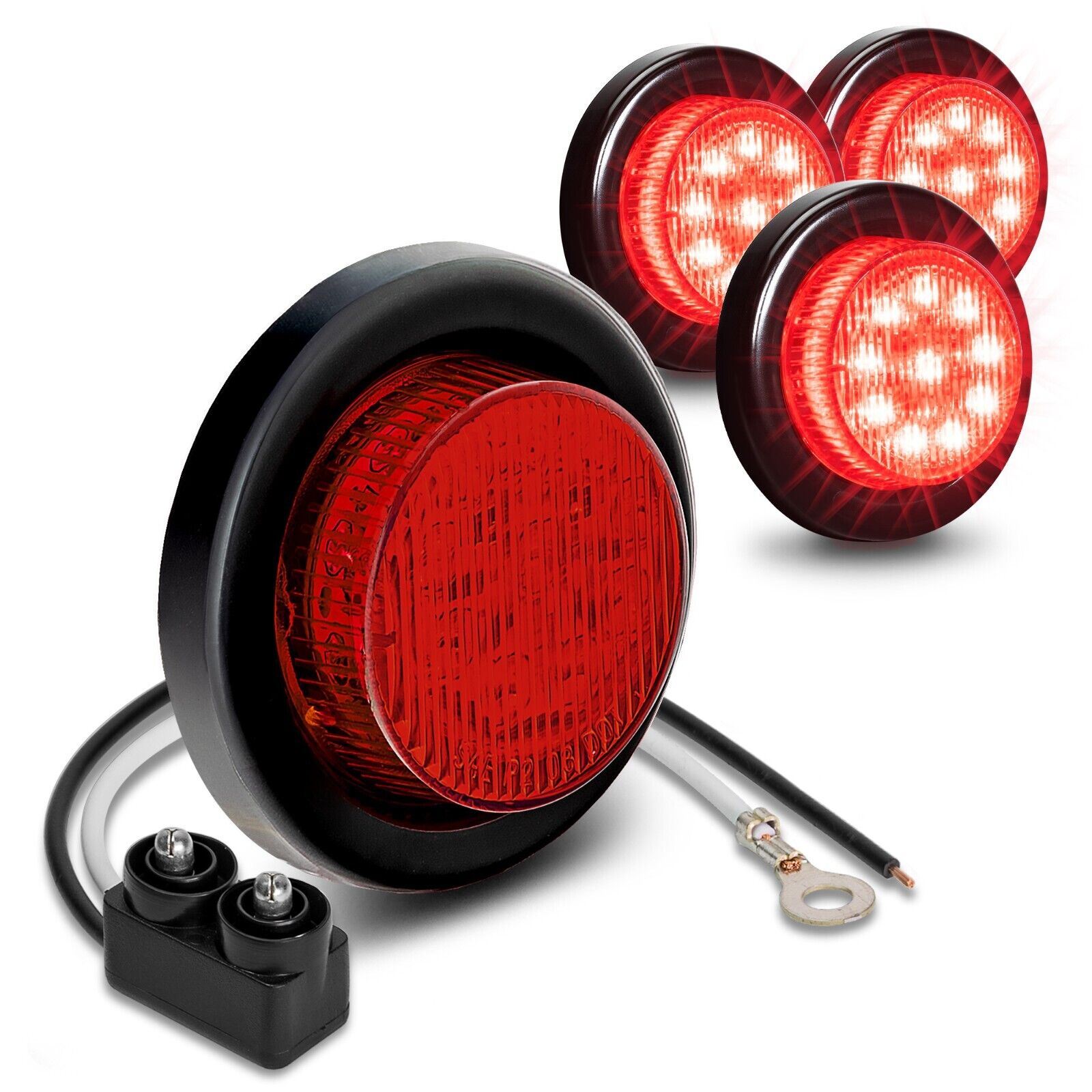 4pc 2-Inch DOT Red Round Trailer LED Marker Lights w/ Grommet for Truck