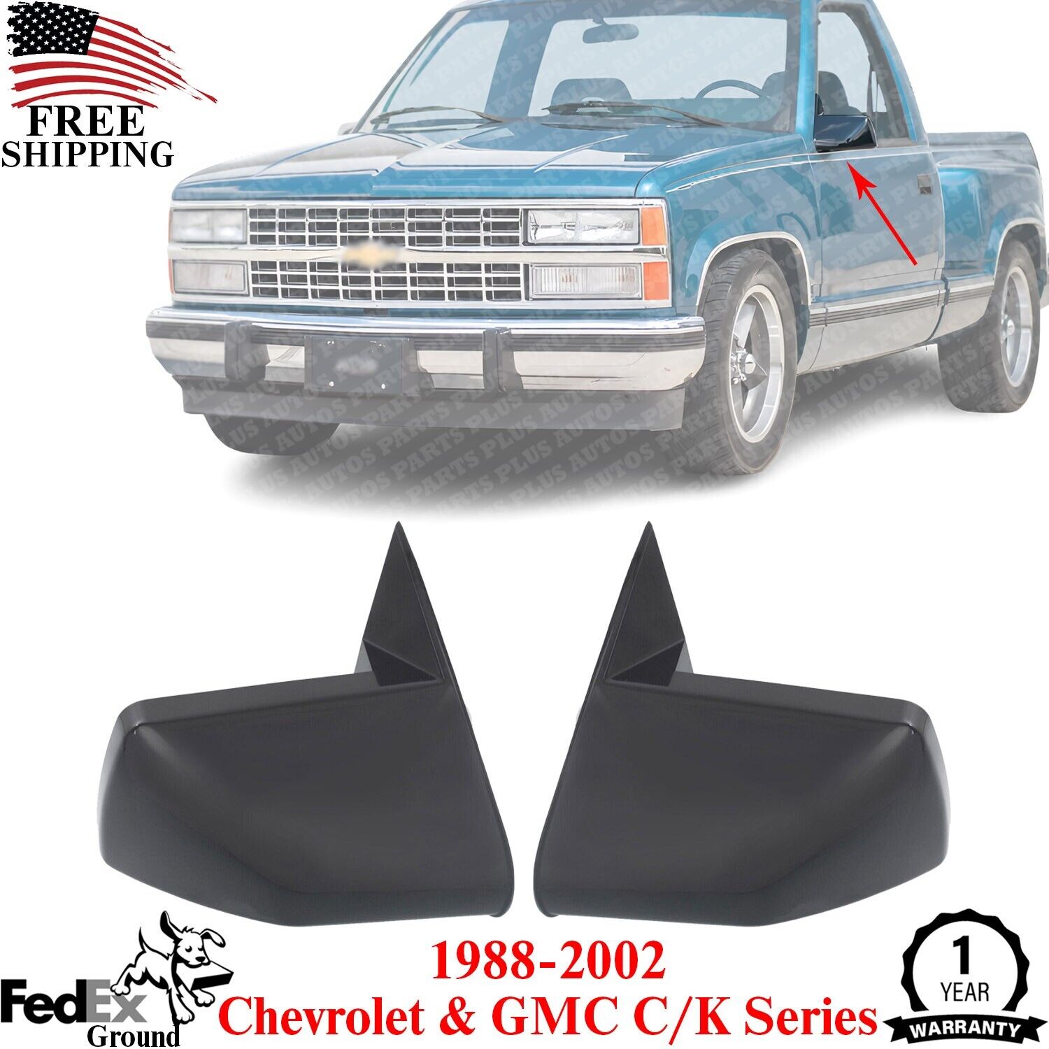 New Front Mirrors Manual Side Pair Left LH & Right RH for GMC Chevy Pickup Truck
