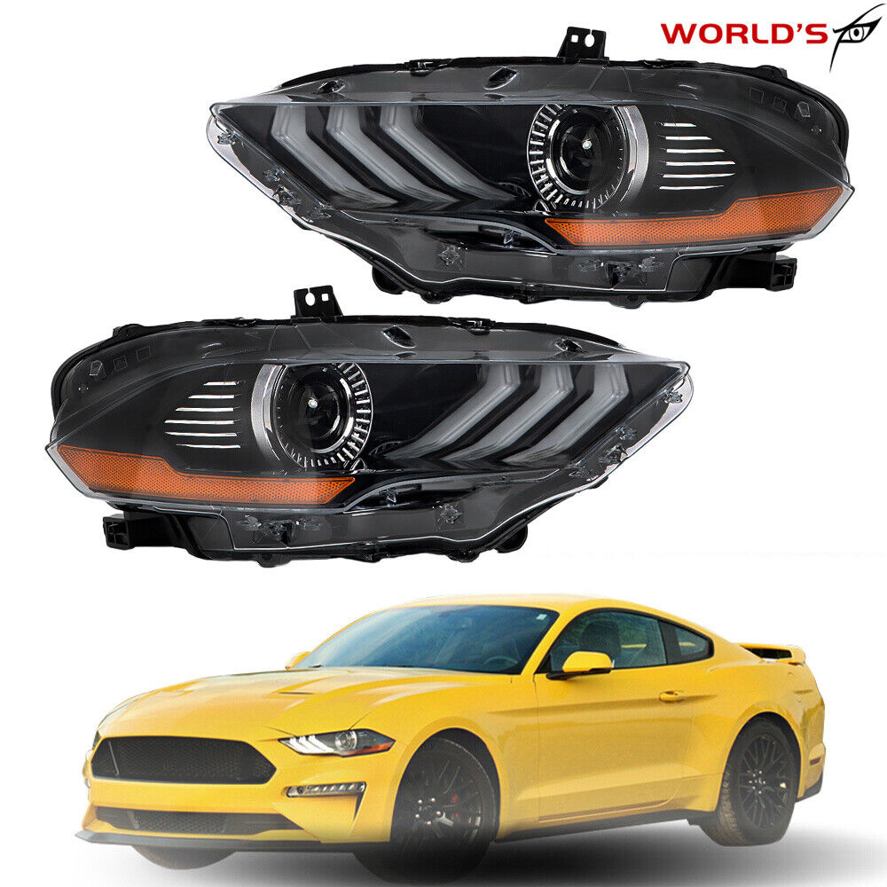 Headlights For 2018-2020 Ford Mustang Clear LED DRL Black Projector Lamps RH+LH