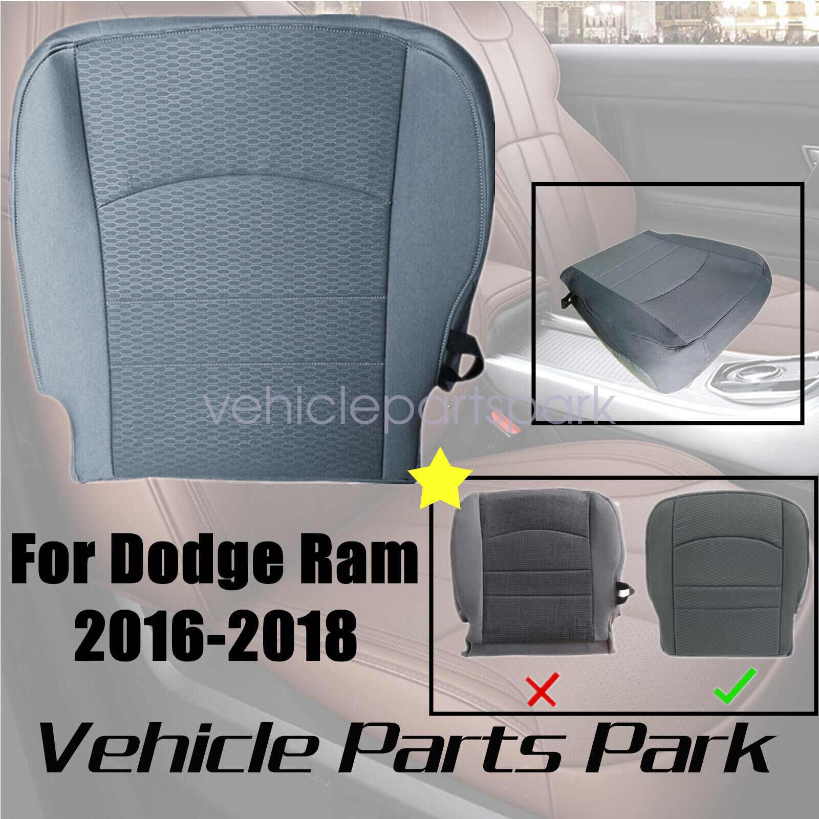 For 2013 2014-2017 2018 Dodge Ram 1500 2500 Driver Bottom Gray Cloth Seat Cover
