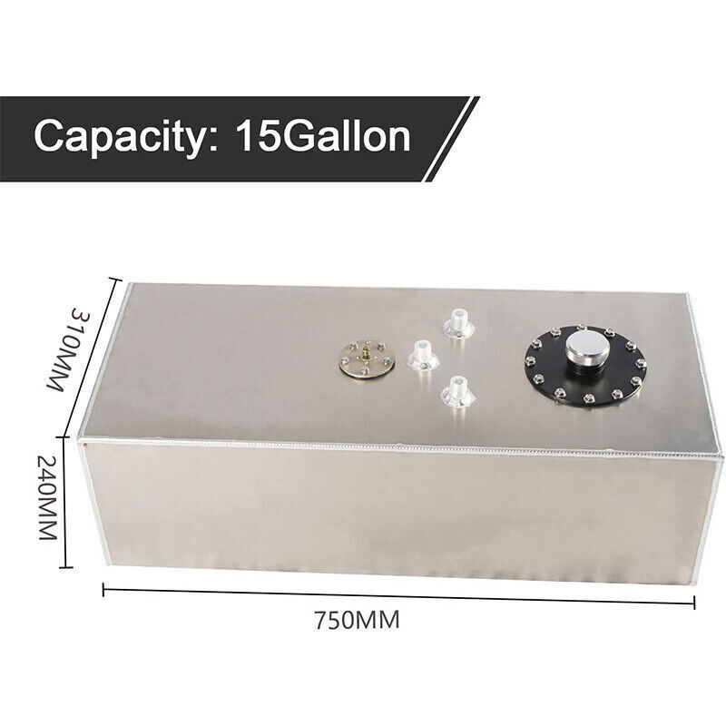 15 Gallon Polished Aluminum Racing Street Fuel Cell Gas Tank w/ Cap Level Sender