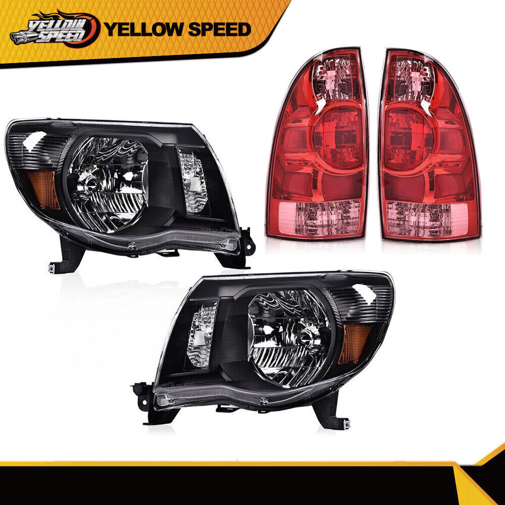 Fit For 2005-2011 Toyota Tacoma Black Headlights Lamps & Tail Lights Left+Right