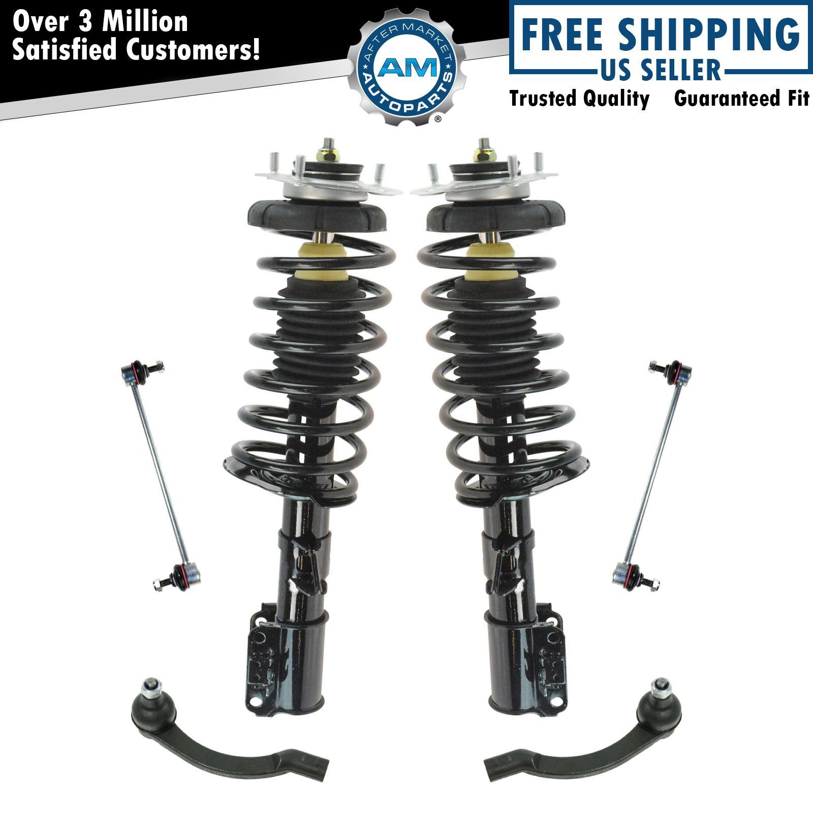 6 Piece Front Strut Spring Assemblies Outer Tie Rods & Sway Bar Links for Volvo