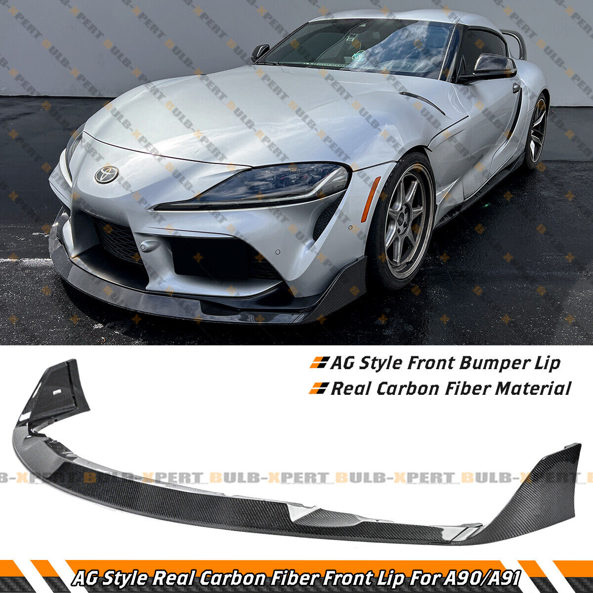 For 2020-24 Toyota Supra MK5 Real Carbon Fiber AG 3pc Style Front Bumper Lip Kit