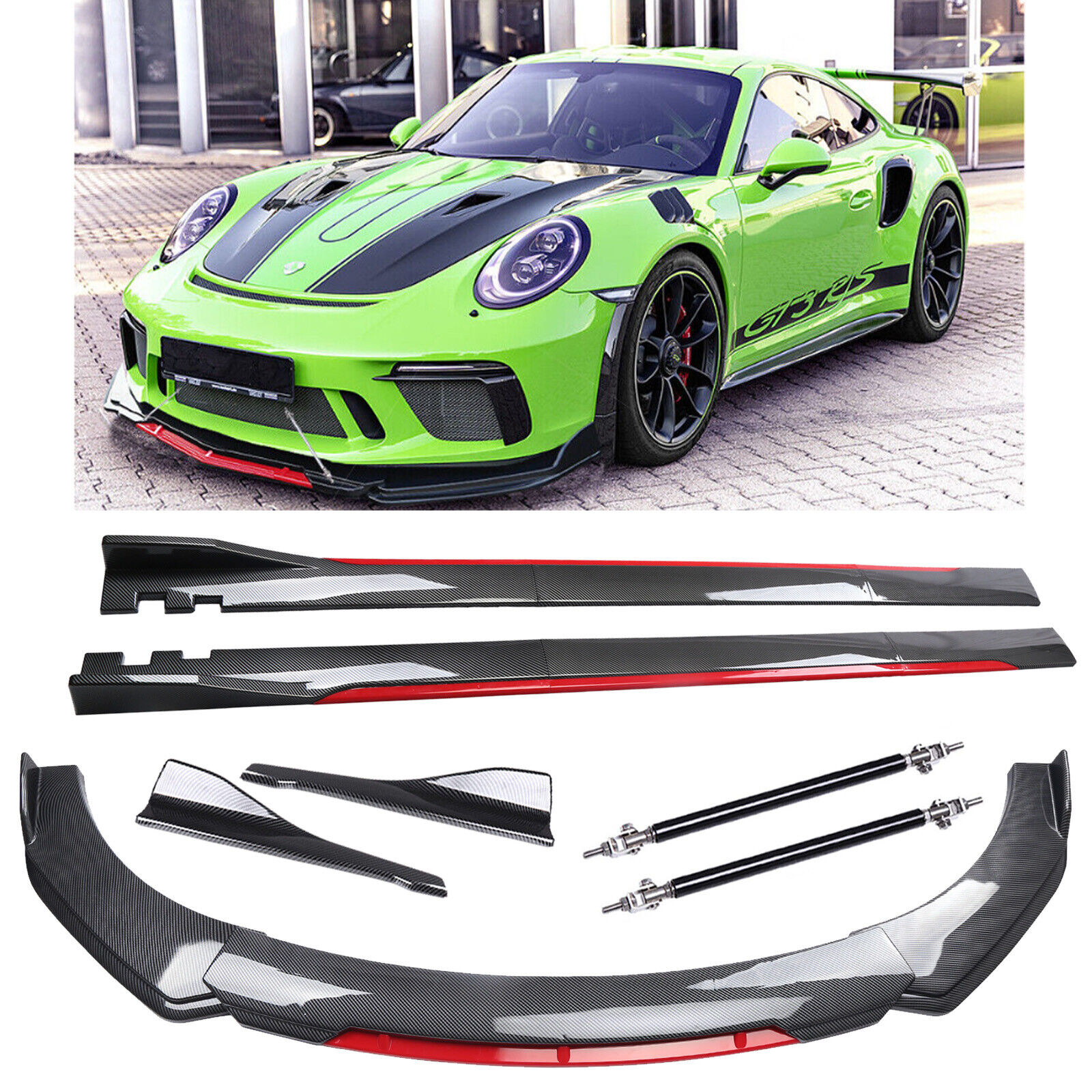 For Porsche Carrera GT Front Bumper Lip Spoiler Bod Kit Side Skirt Carbon Fiber