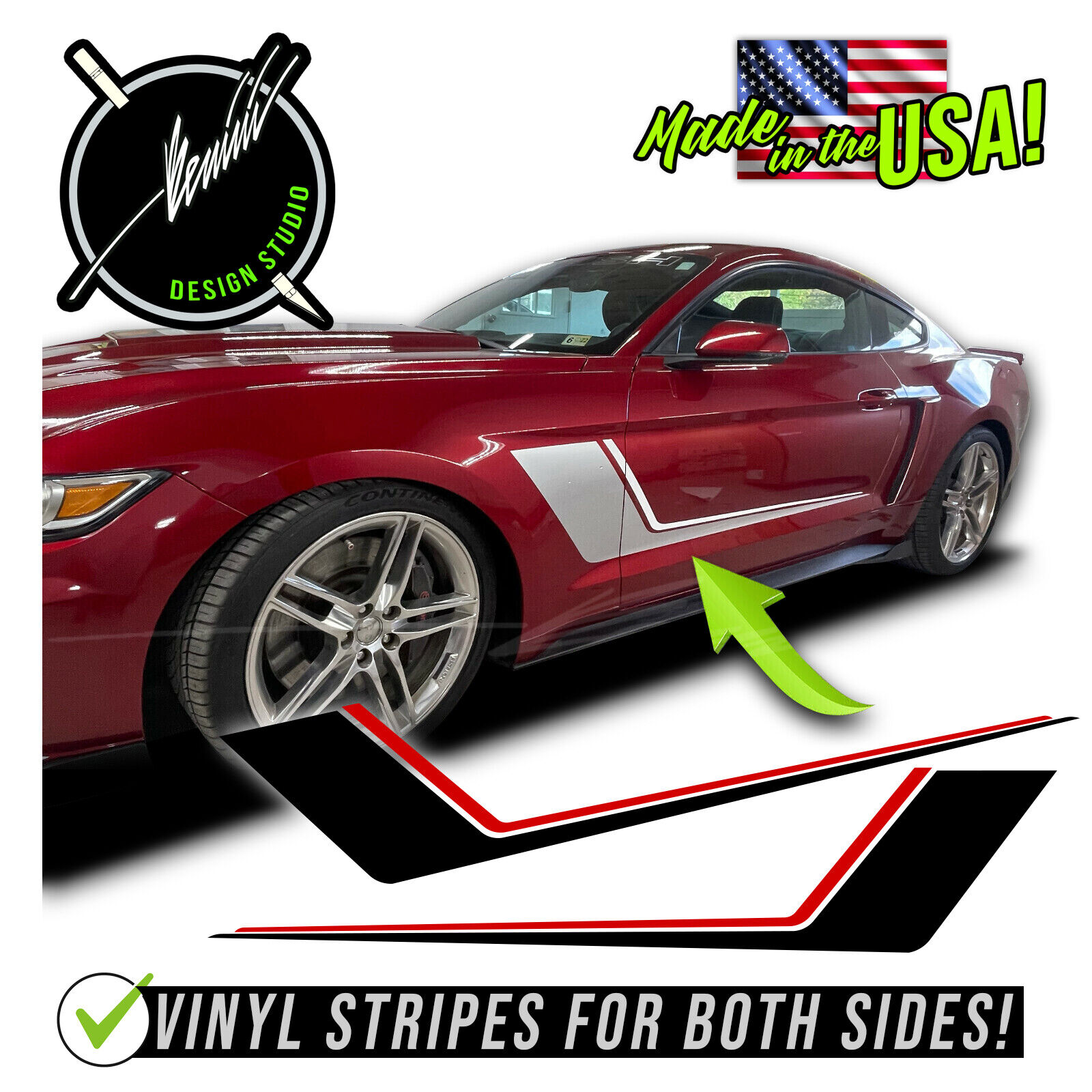Side Hockey Racing Stripe Decal Fits Ford Mustang 2015-2019 2020-2023 Roush GT