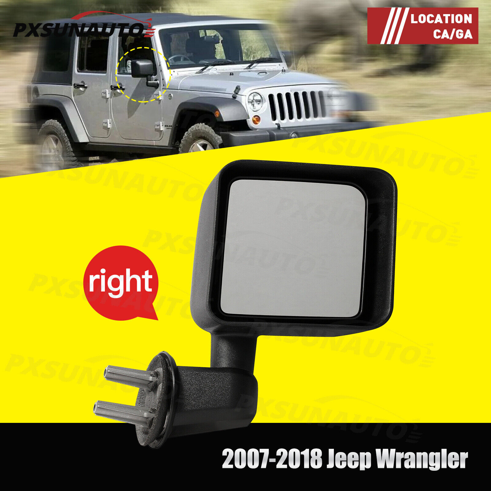 For 2007-2018 Jeep Wrangler JK Side View Door Mirror Textured Black Right RH