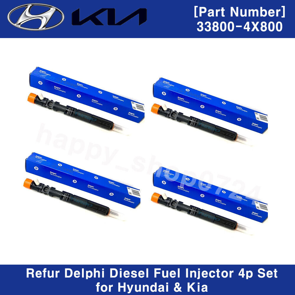 Refurbished Delphi Diesel Fuel Injector 4pc Set / Hyundai Kia 33800-4X800