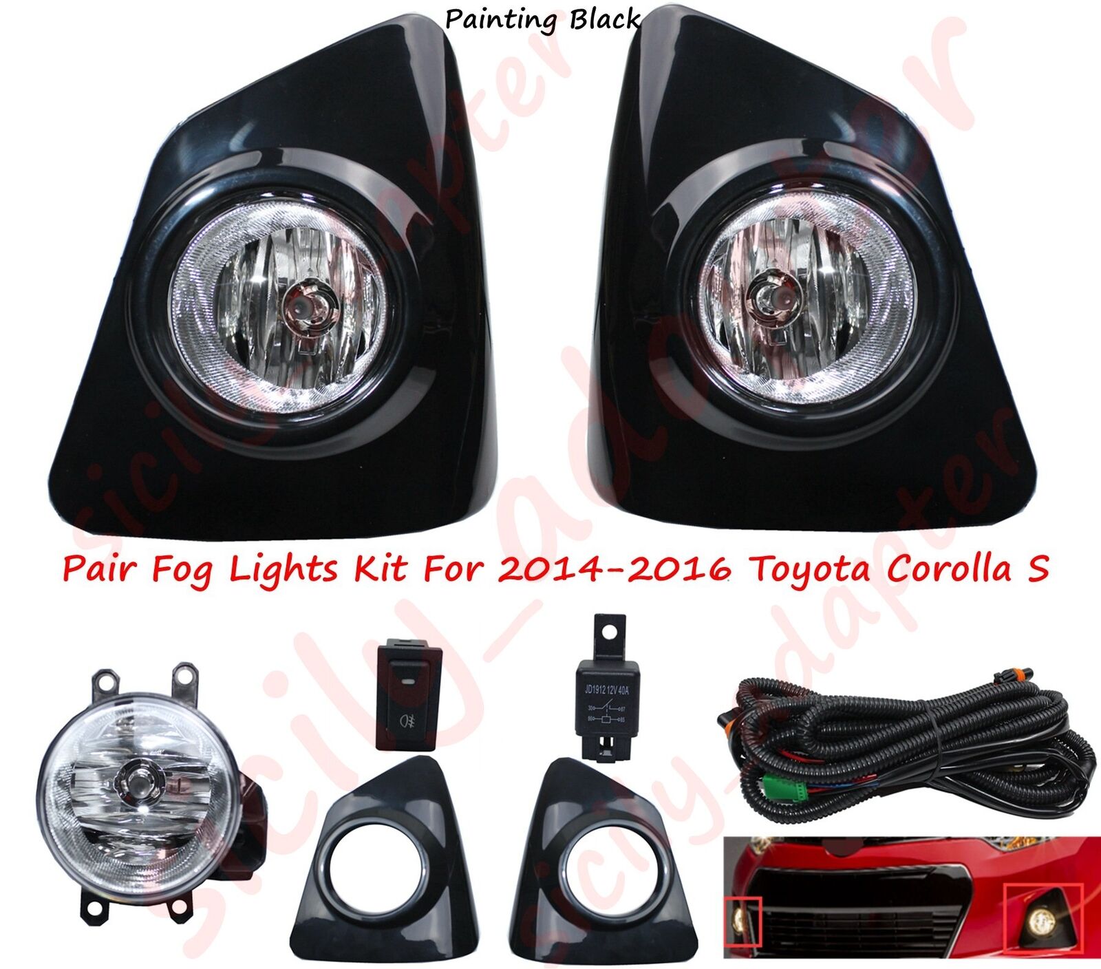 Fog Lights Kit W/ Cover Switch Wire Pair Front For 2014-2016 Toyota Corolla S