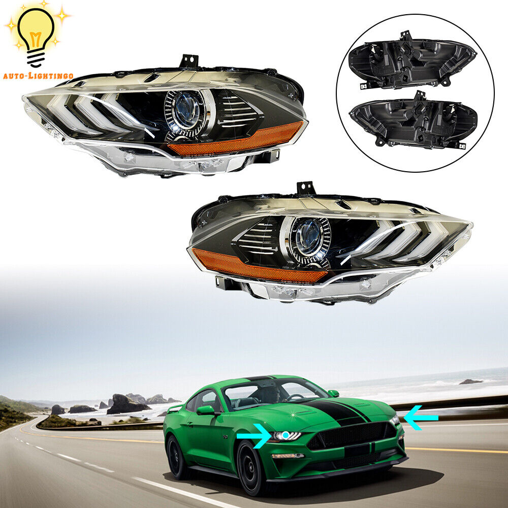 Black Housing For Ford Mustang 2018-2020 LH&RH LED DRL Pair Headlamp Headlight