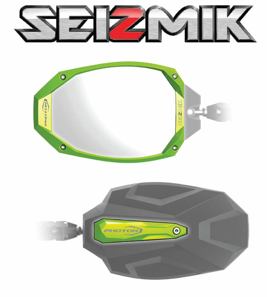 Green Seizmik Photon Side View Mirrors for 2015-2023 Polaris RZR 900 S / 900 XP