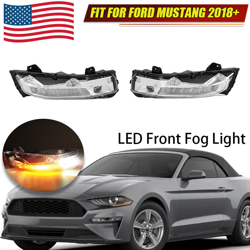 For Ford Mustang 2018 2019-2022 RH + LH Clear Bumper LED Fog Light Lamp DRL