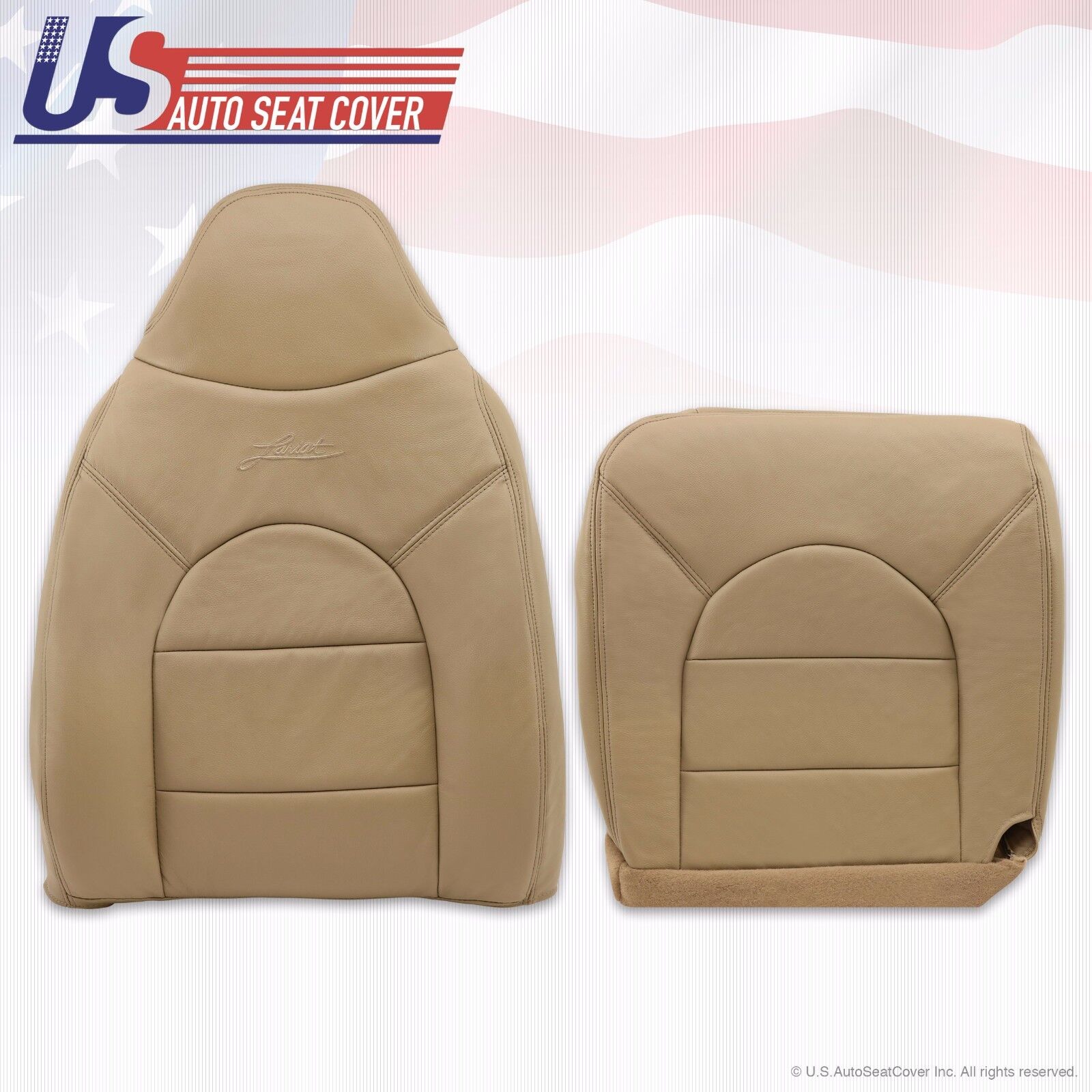 2000 Ford F250 350 Lariat Front Driver Side Top & Bottom Leather seat Covers Tan