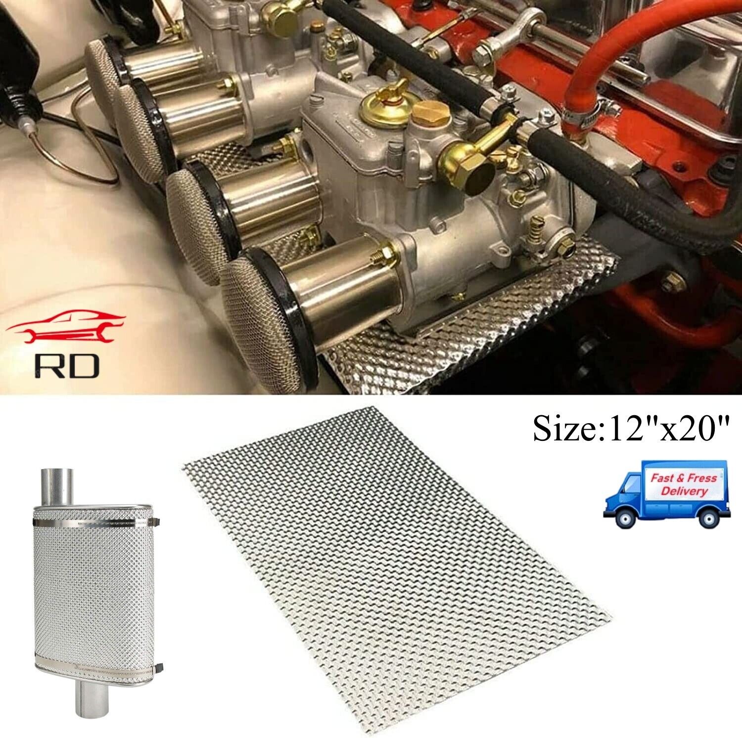 Embossed Aluminum Heat Shield 12\'\'x20\'\' Reduce Radiant Heat For Turbo Manifold