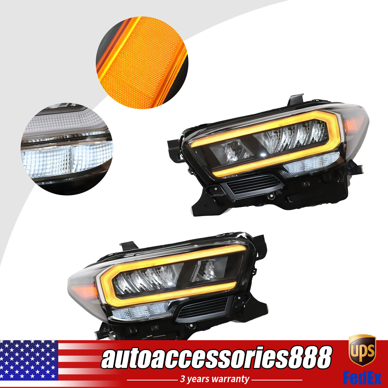 For 2016-2023 Toyota Tacoma Pair Full LED W/DRL Headlight Sequential Signal Lamp