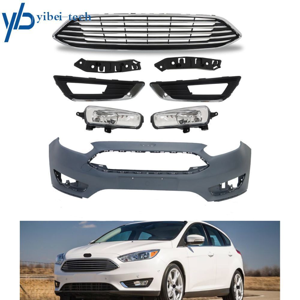 For 2015-18 Ford Focus S/SE/SEL Complete Front Bumper Cover + Upper Grill Grille