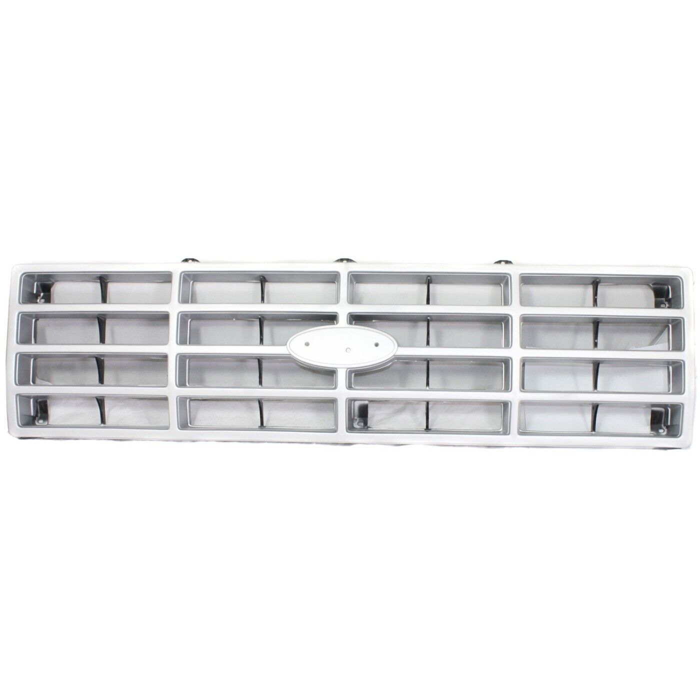 Grille For 82-86 Ford F-150 F-250 Silver Shell w/ Black Insert Plastic