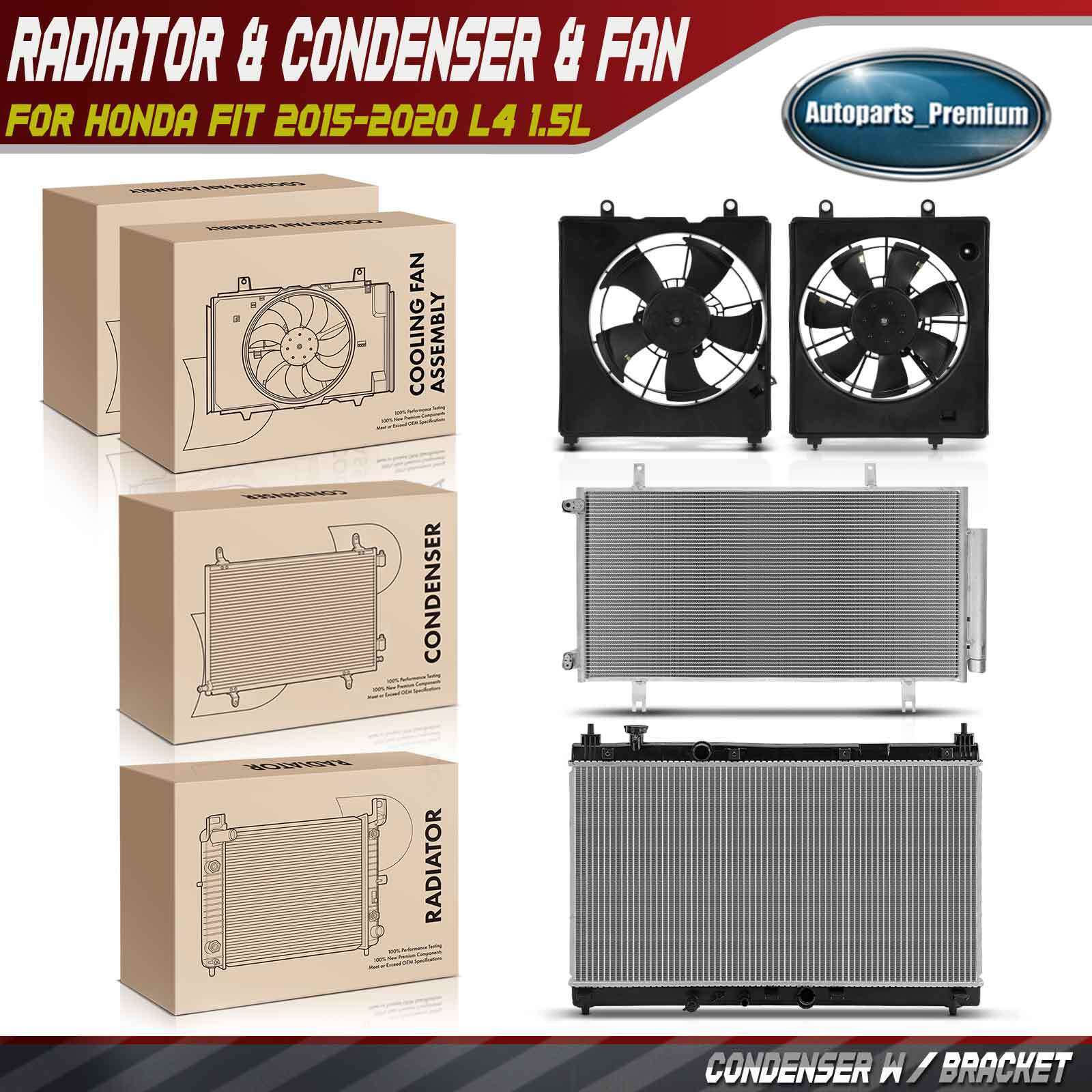 4pcs Radiator & AC Condenser & Cooling Fan Kit for Honda Fit 2015-2020 L4 1.5L