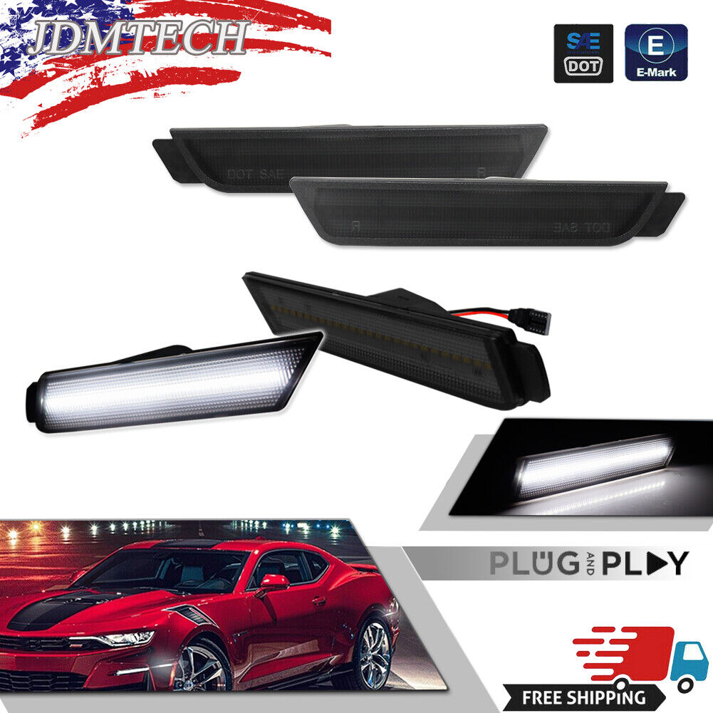 4PC Smoked LED Front+Rear Side Marker Lights White Lamps For 10-15 Chevy Camaro