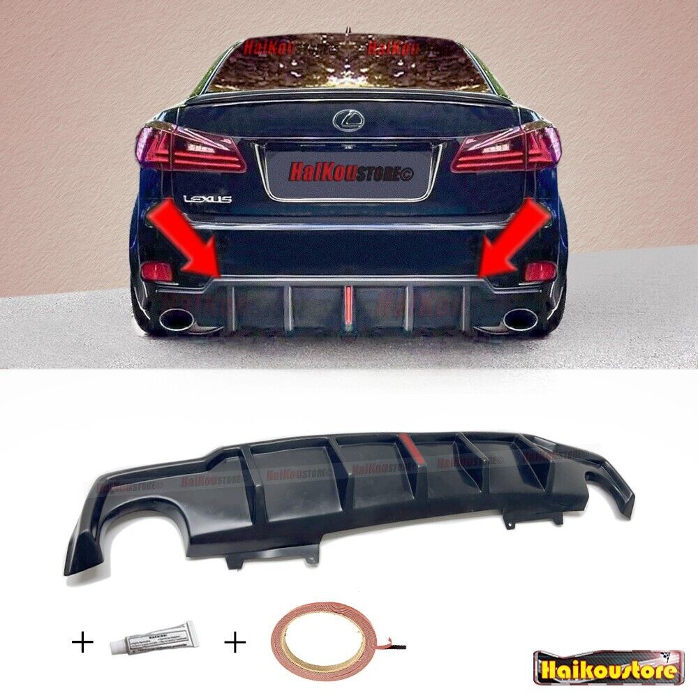 For 06-13 Lexus IS250 IS350 Rear Bumper Diffuser Black Urethane Red LED Light