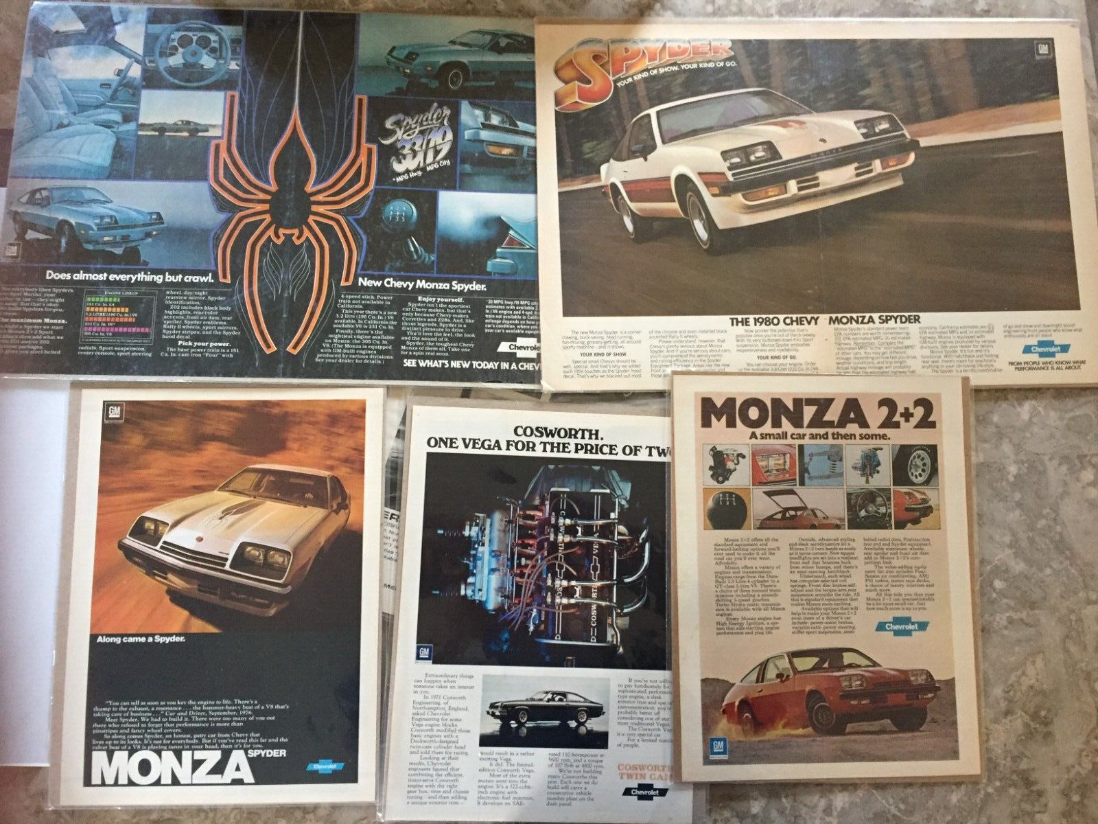 1975 Chevrolet Monza Spyder Cosworth 1980 1976 1977 1978  lot of 6*Original*ad